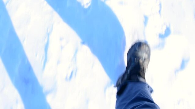 first person perspective walking in snow shake camera hand held video