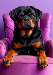 Obraz premium Regal Rottweiler Portrait Against Lavender Backdrop created with Generative AI technology