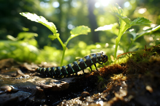 caterpillar in the wild, clean close up photo of a caterpillar