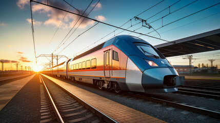 Naklejka premium High speed passenger train, AI Generative.