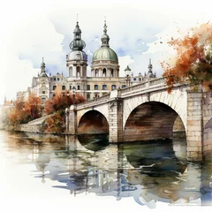 Deurstickers City bridge in watercolor style. AI generate illustration © PandaStockArt