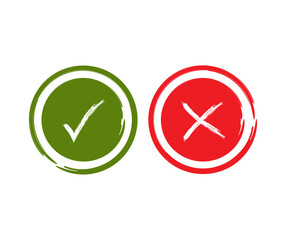 Check mark and cross mark. Green check mark and red X isolated icon. Check mark symbol.