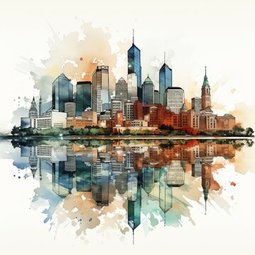 City skyline in watercolor style. AI generate illustration