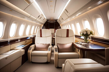 Fototapeta premium First-class business luxury seat for vacations or corporate aeroplane travel design.