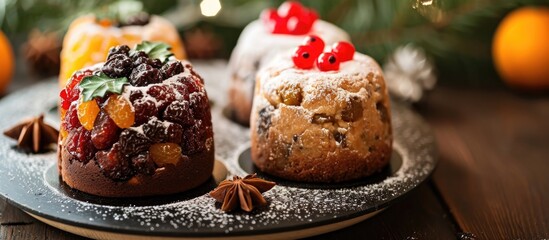 Festive fruitcakes for holidays and celebrations. - obrazy, fototapety, plakaty