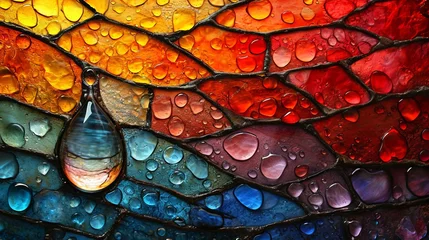 Poster Coloré Stained glass window background with colorful water drop abstract.