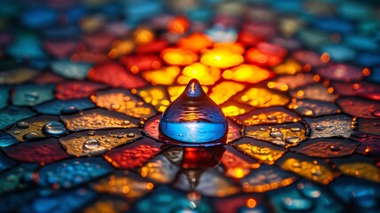 Stained glass window background with colorful water drop abstract.