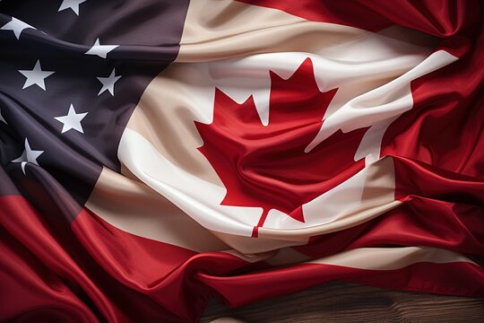 American and Canadian flags together