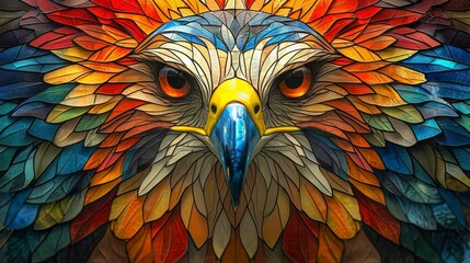 Obraz premium Stained glass window background with colorful Eagle abstract.
