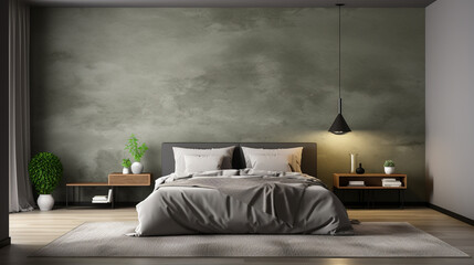 Modern bedroom interior, with bed, night tables, lamps, and many details around , Generate AI - obrazy, fototapety, plakaty