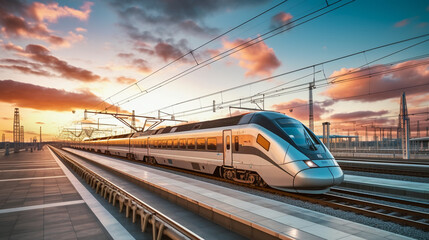 Fototapeta premium High speed passenger train, AI Generative.