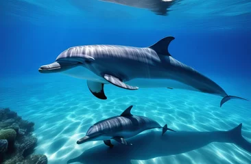 Foto op Plexiglas Dolphins swimming under the blue sea © Александр Ткачук
