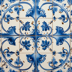 Spanish, Portuguese ceramic tiles with blue patterns texture 