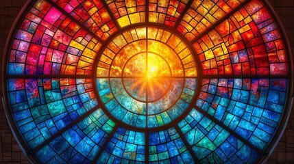 Stained glass window background with colorful abstract.	