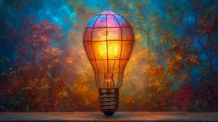 Photo sur Plexiglas Coloré Stained glass window background with colorful Light bulb abstract. 