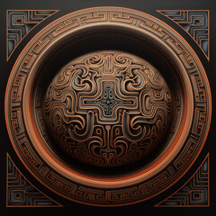 Enigmatic Copper Sphere with Ancient Maze Design - Luxurious Geometric Artwork