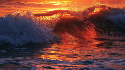 Waves of the sunset. Waves reflecting the sunset