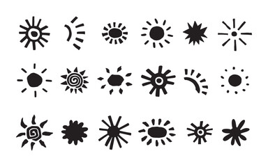 Hand drawn sun collection. Abstract logo and print design templates. Doodle vector icons isolated on white background.