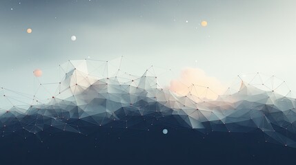 a panoramic abstract background featuring dots and triangles connecting to symbolize a global network, the concept that the world is interconnected, illustrating a digitally futuristic Earth