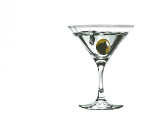 Single martini style glass isolated on white with a single olive illustration