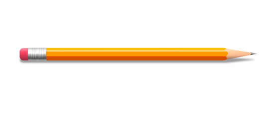 wooden yellow realistic pencil eraser shadow vector