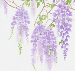 Lilac branch. Tree blossom template design. Purple wisteria. Wallpaper with flowers. Vintage backdrop. Card design. Beautiful background with empty copy space