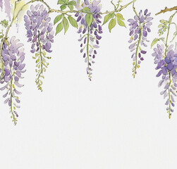 Lilac branch. Tree blossom template design. Purple wisteria. Wallpaper with flowers. Vintage backdrop. Card design. Beautiful background with empty copy space
