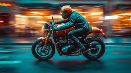 motor bike is racing on a normal street with blurred motion