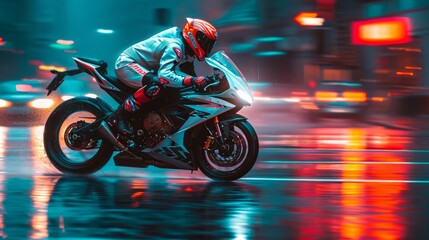 motor bike is racing on a normal street with blurred motion