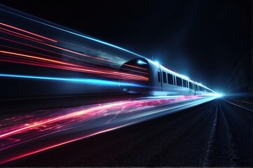 Fototapeta na wymiar Trails of light left by acceleration speed motion on night road
