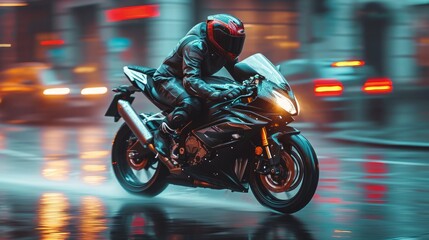 Fototapeta premium motor bike is racing on a normal street with blurred motion