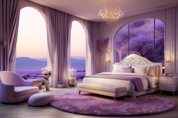 Hotel bedroom lavender concept