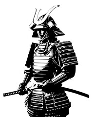 black and white samurai with his katana