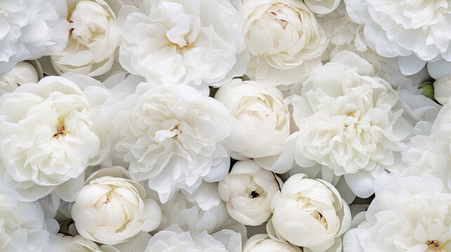 seamless background of white peonies in buds, ideal for use as a background or texture in a modern style, when viewed from above.
