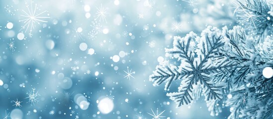 Fototapeta na wymiar Light blue background with snowflakes during winter.