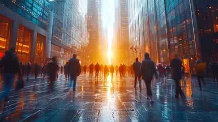 city center with people in walking in blurred motion