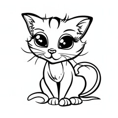 "Logo: Cute Cat Black and White Color Line Art Concept"

