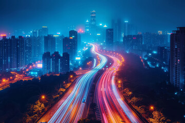 Stadt und Autobahn bei Nacht