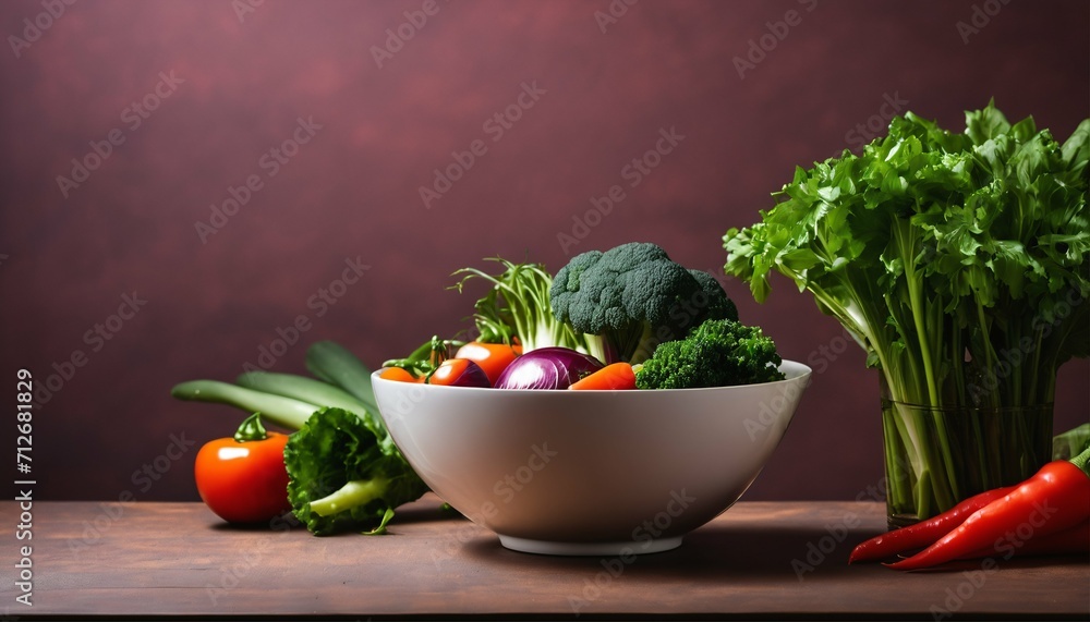 Canvas Prints Tabletop display of a nourishing vegetable mix alongside vibrant potted houseplants