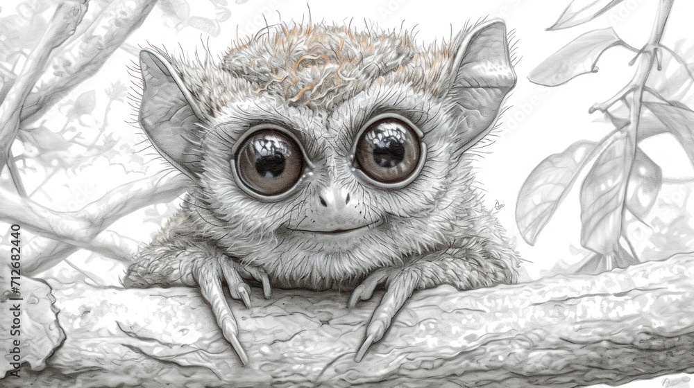 Poster a close up of a small animal on a tree branch with a branch in the foreground and a branch in the fo