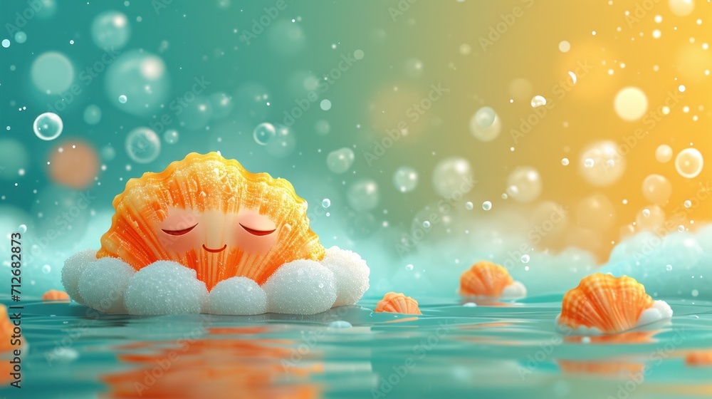 Poster a close up of a person floating in a body of water with a bunch of seashells on the bottom of the wa