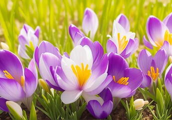 Purple Crocus Flowers in Spring. High quality photo
