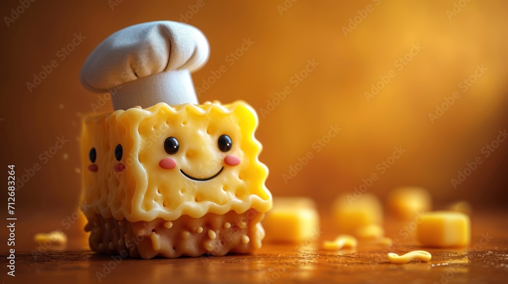 Aufkleber a close up of a pastry with a chef's hat on top of it, surrounded by cubes of cubes of cubes of cube