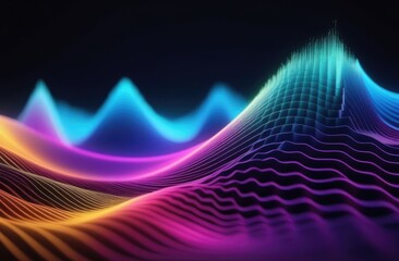 A wave of bright multicolored blue, red, and yellow particles. Visualization of sound and music.