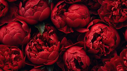 A charming backdrop of red peonies or peony roses, perfect for use as background or texture when viewed from above.