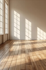 Obraz premium Leerer Raum aus weißem Beton mit Holzböden