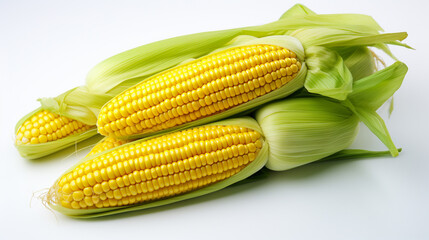 Old corn peeled, yellow seeds perfectly ripe, very real, white background , Generate AI