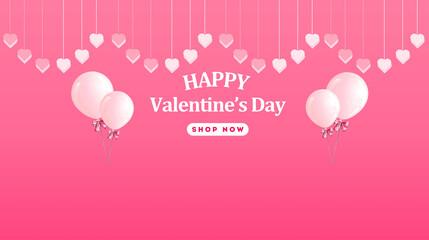 Valentine Day, advertisement background, space for products, heart balloon, red and pink 