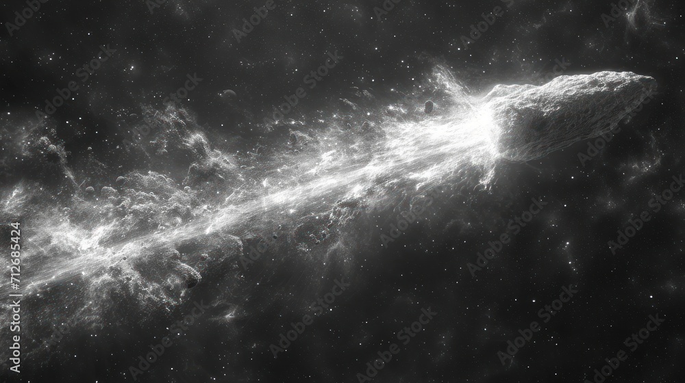 Aufkleber a black and white photo of a large object in the middle of a space filled with stars and a black and