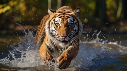 Fototapeta na wymiar the majestic Amur tiger walking on water, presenting a minimalist modern style composition or scene.